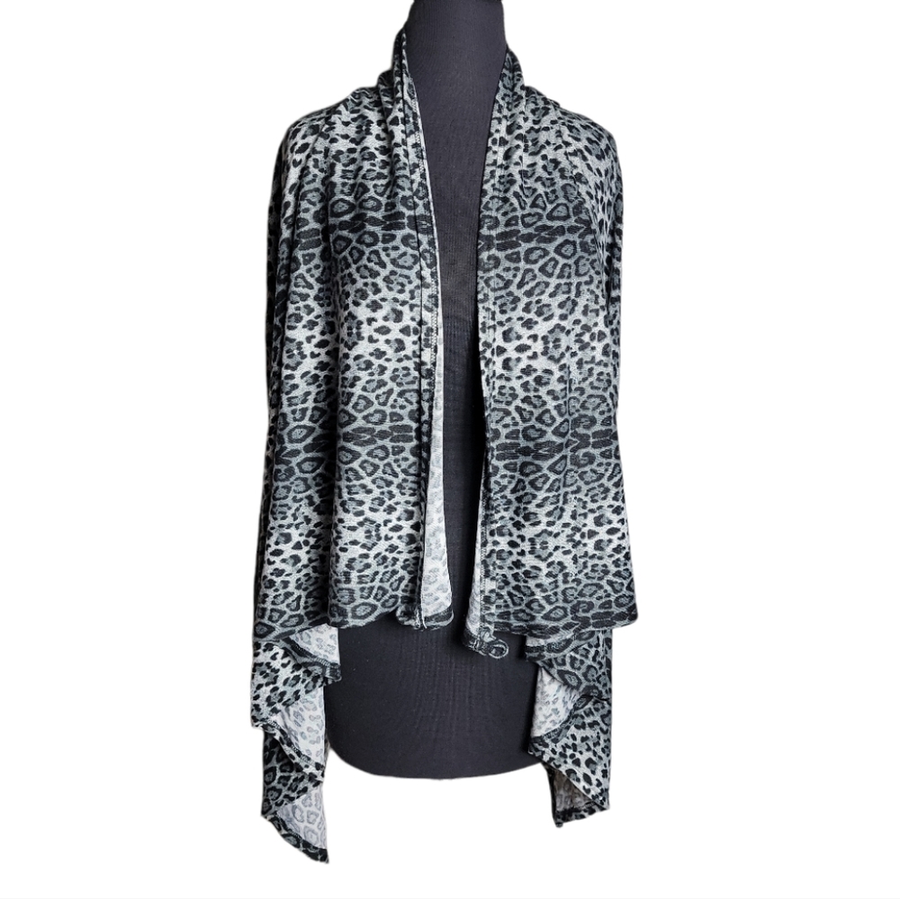 Papillon Blanc leopard print asymmetrical drape cardigan gray black women's XS